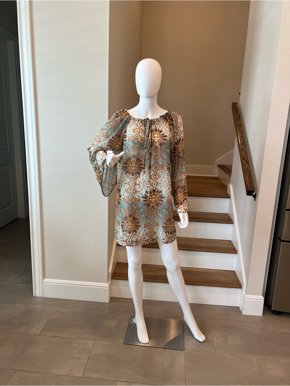 New Bohemian  Shift Swim Coverup in Beige and Teal